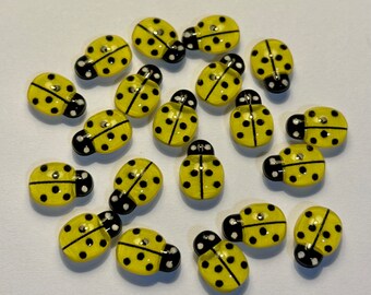 Set of 20 Yellow Ladybird Resin Cabochons - 13mm Glue Sticker Back Beetle Embellishments