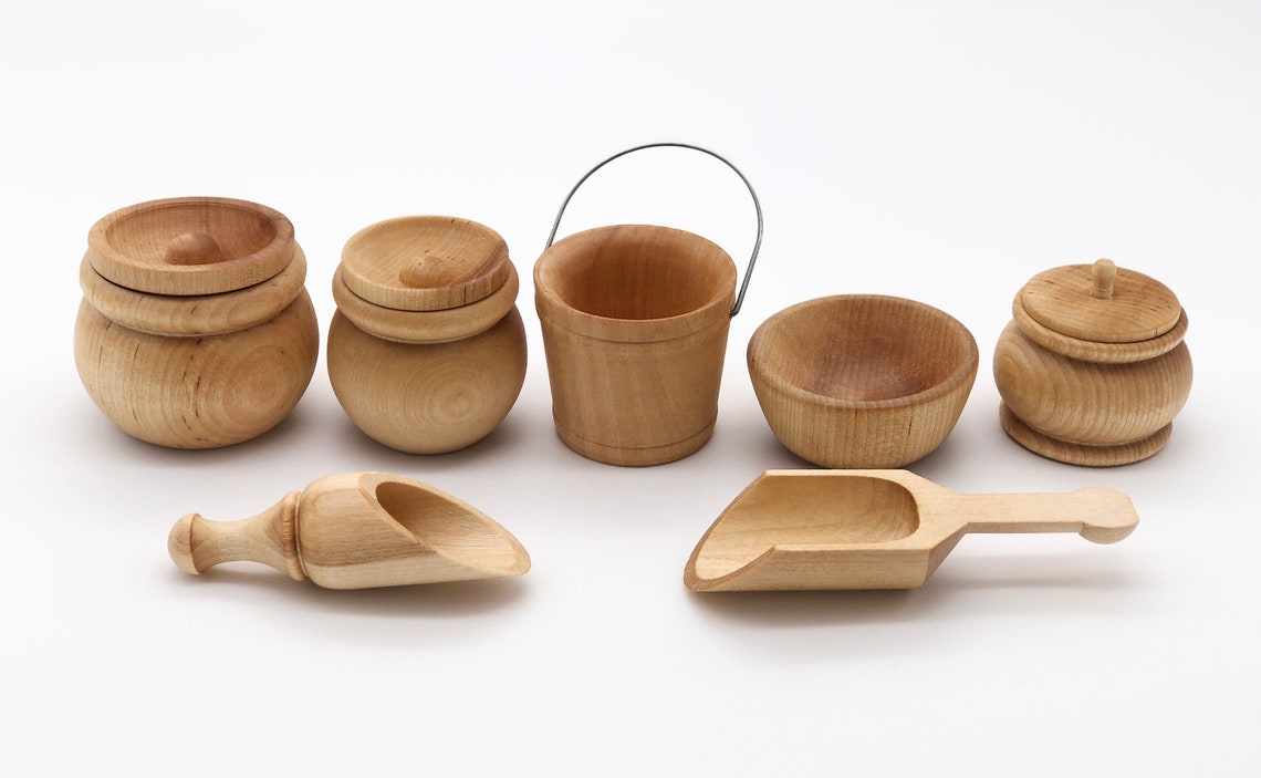 Wooden Container & Scoop Set for Small Hands/ Full Set/ Etsy