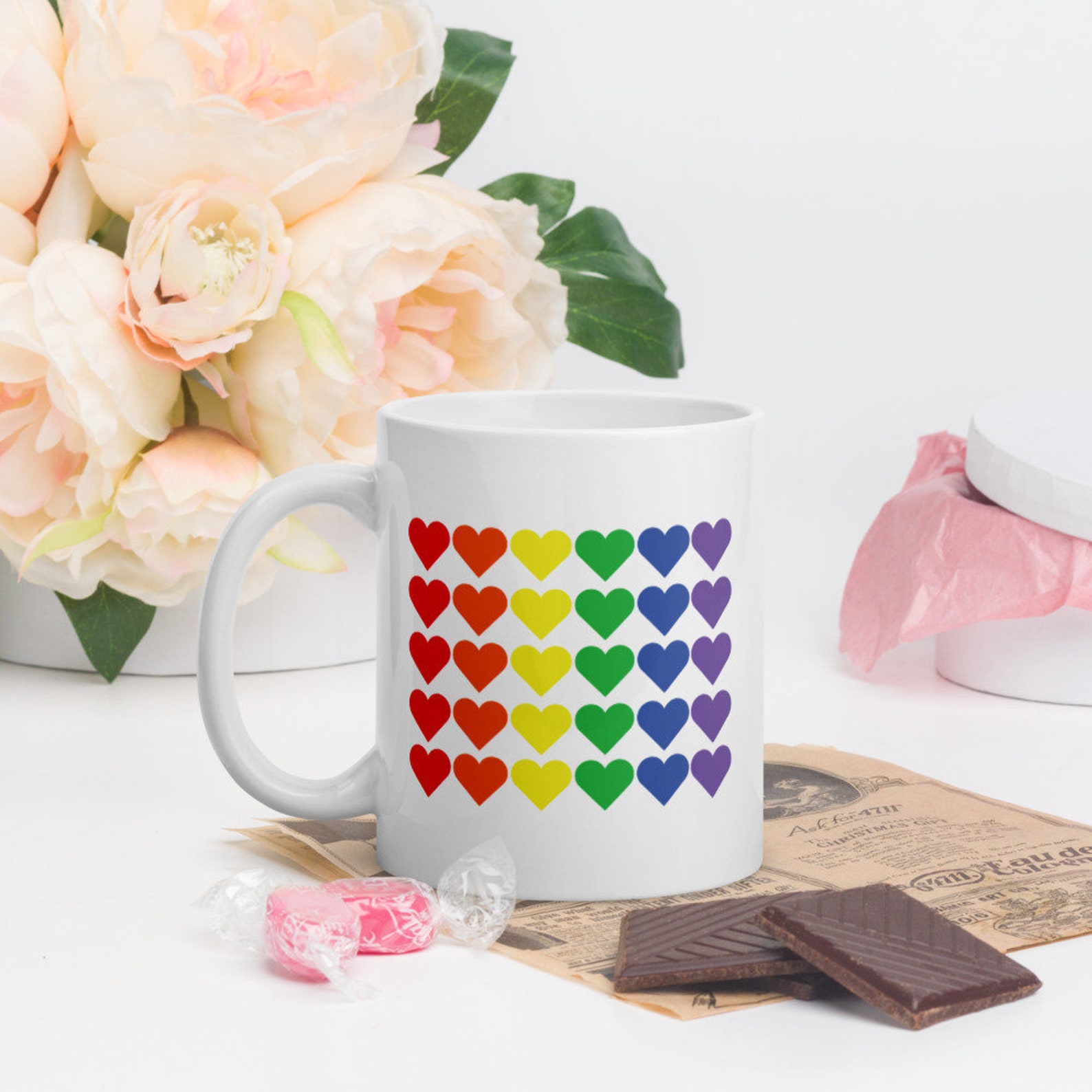 Pride Rainbow hearts Mug Etsy
