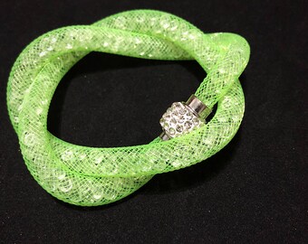 Swarovski Silver Crystal Mesh Double Loop Bracelet Swarovski Matrix Round Cut Tennis Double Line Bracelet  main image 3