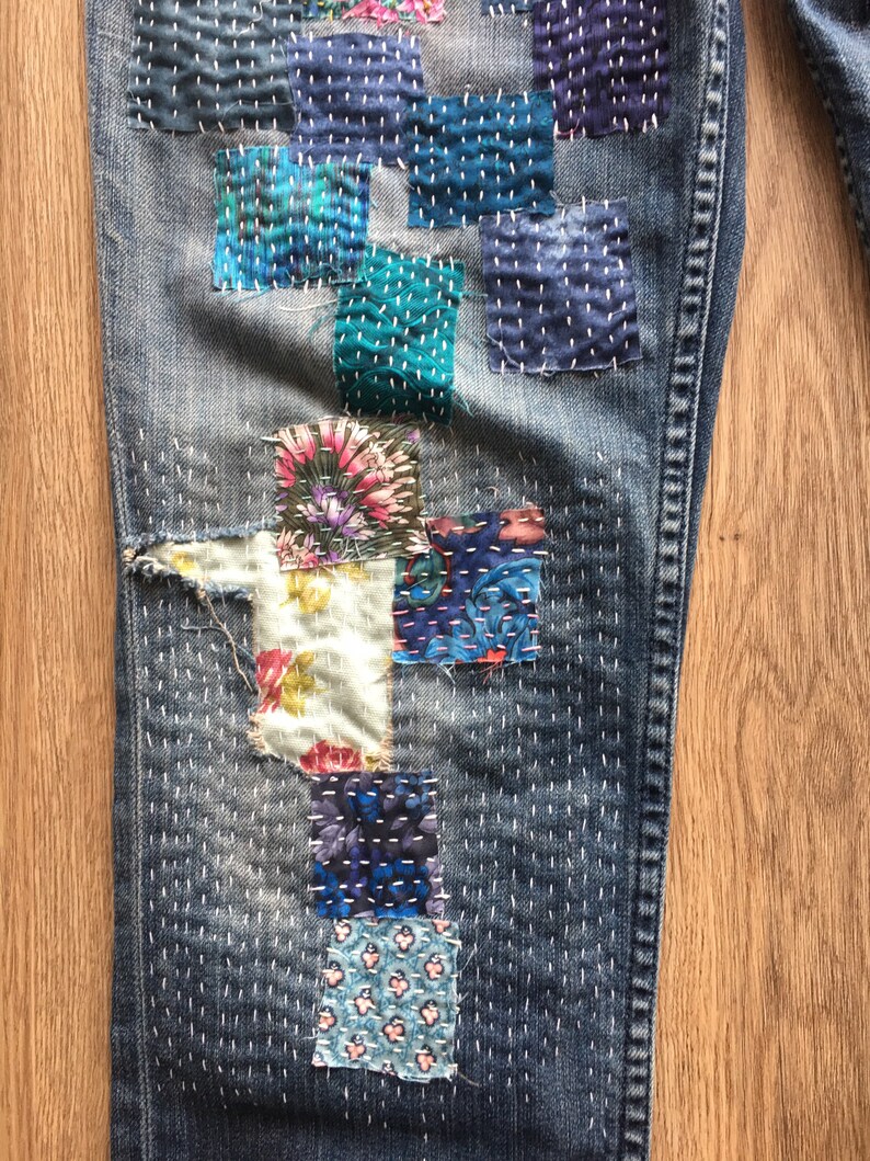 Boro appliqu\u00e9 reworked jeans Custom made for you!