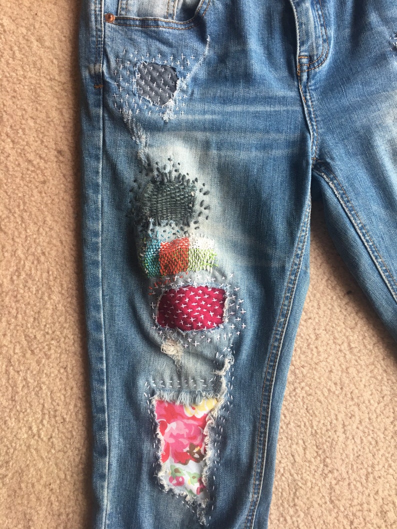 Boro appliqu\u00e9 reworked jeans Custom made for you!