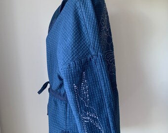 Hand Stitched Sashiko | M L | Indigo Japanese Style Cotton Jacket 