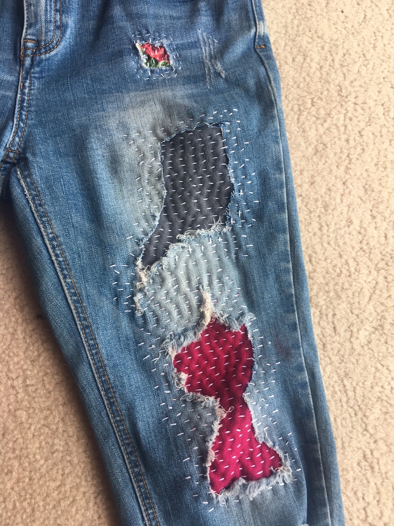 Boro appliqu\u00e9 reworked jeans Custom made for you!