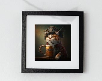 Anthropomorphic Pirate Cat With Mug Art