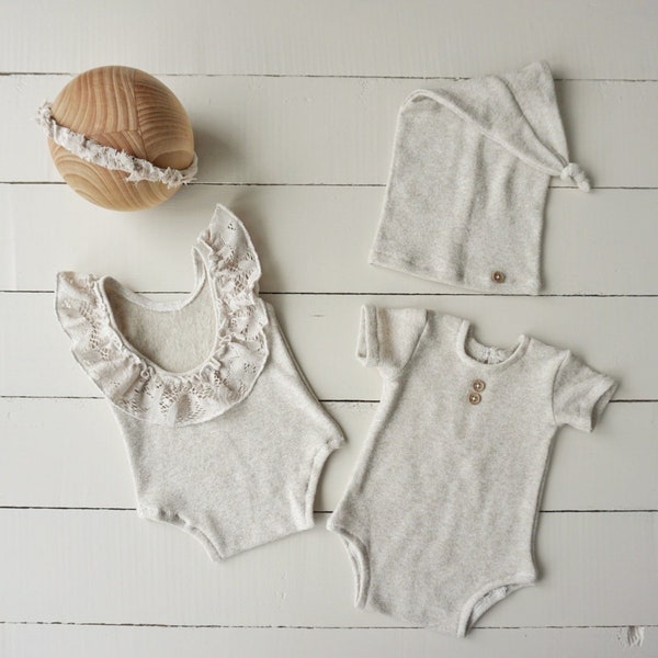 Twin outfit, Boy and girl lifestyle clothing, Neutral photography outfits, Newborn props