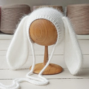 Angora bunny hat, Bunny ear bonnet, Newborn bunny hat, Easter bunny outfit, Newborn props
