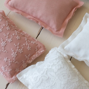 Newborn Photography Pillows 14x21 cm | Lace & Fabric Mini Posing Props for Baby Photoshoot | Soft Photo Studio Accessories