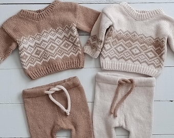 Newborn Merino Wool Outfit Set | Knit Sweater and Pants | Baby Photography Prop Clothes
