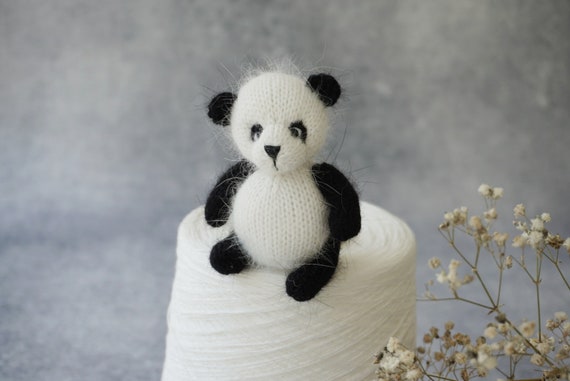 Panda Outfit for Newnorn Photography, Panda Bonnet, Panda Toy, Angora Wrap,  Newborn Socks 