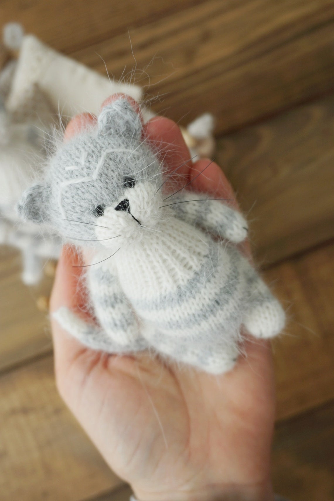 Stuffed gray cat toy Tiny props toys Angora wool kitty toy Etsy