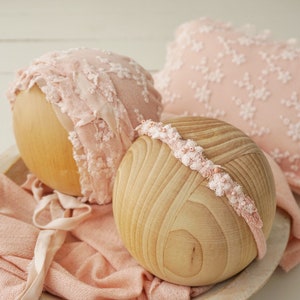 Newborn pink posing accessories, Pink wrap, Sakura lace bonnet, Headband, Pilloiw, Photography props