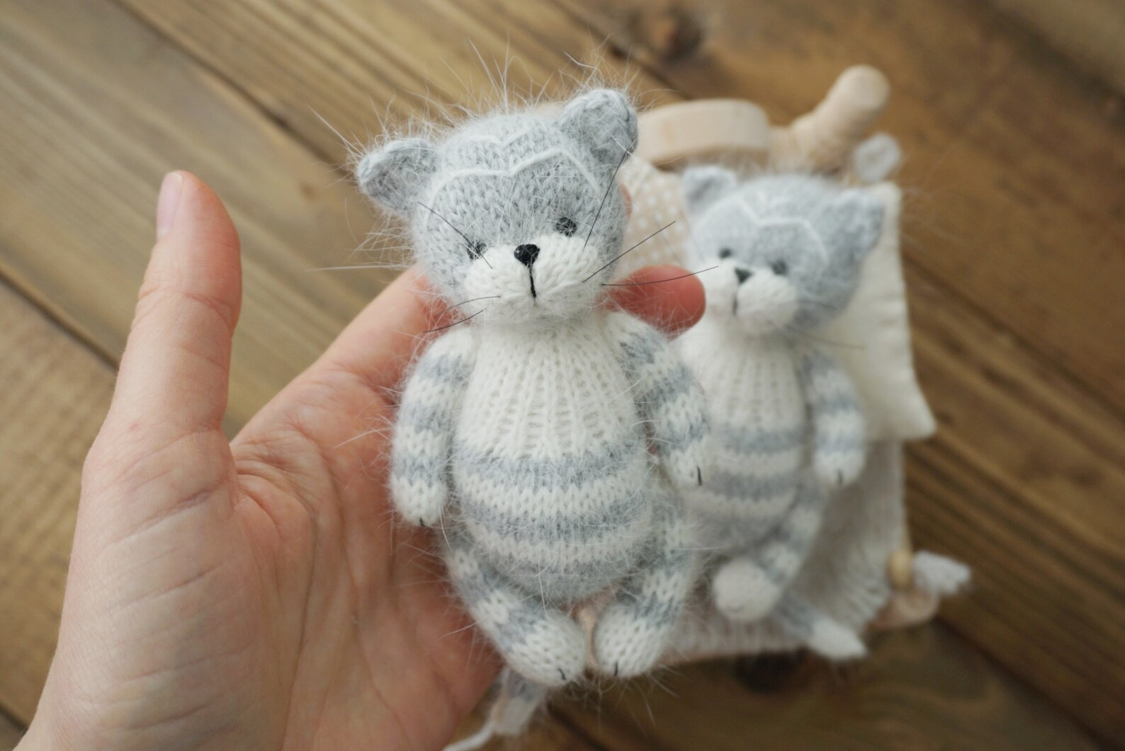 Stuffed gray cat toy Tiny props toys Angora wool kitty toy Etsy
