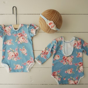 Floral Newborn Romper Set with Matching Headband, Baby Girl Photo Prop Outfit, Short and Long Sleeve, Newborn Photography Clothes