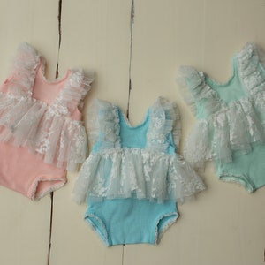 Newborn girl dress, Pink ruffle romper, Blue baby girl dress, Mint baby girl outfit, Photography outfit, Newborn props