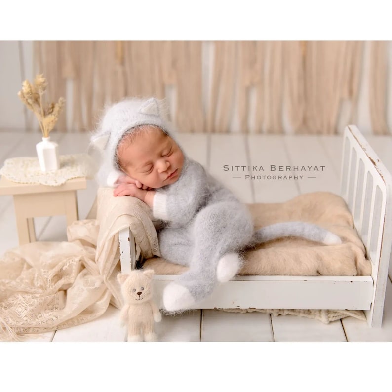 Newborn Baby Cat Outfit Gray Footed Romper Removeable Cat Etsy