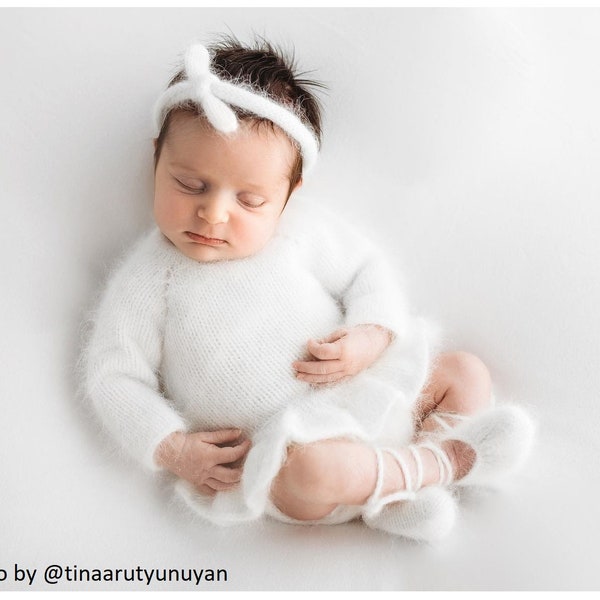 Newborn ruffle romper, Ballerina dress, Ballerina booties, Angora romper, Photography props