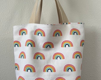 Graphic Rainbow Tote Bag, Shopping Grocery Bag