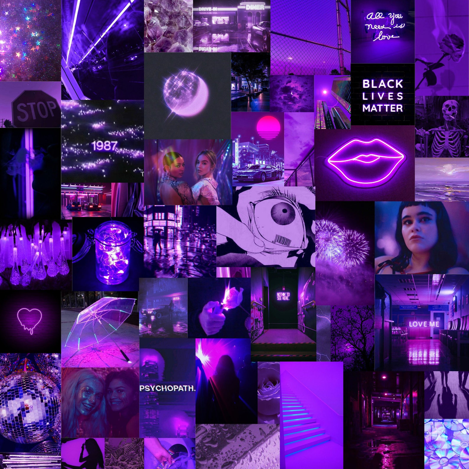 Purple Neon Wall Collage Kit 263pcs Purple Digital Wall - Etsy