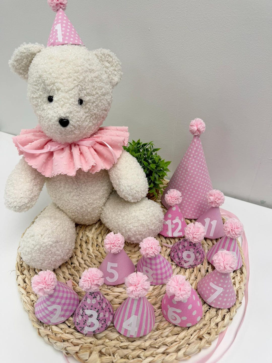 Pink Baby Monthly Milestone Hat Set – Handmade Keepsake for Baby’s ...