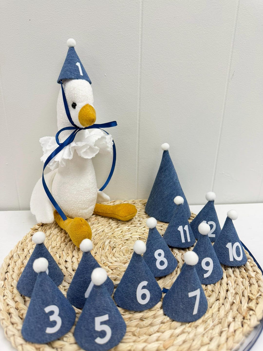 Baby Monthly Milestone Hat Set With Goose – Denim Theme (1–12 Months ...