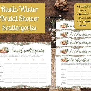Rustic Winter Bridal Shower Scattergories | Printable Shower Games | Bridal Shower Party Game | Virtual Bridal Shower | Winter Bridal Shower