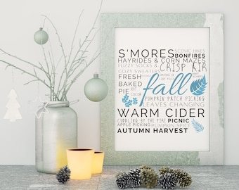 Fall wall art | Fall home decor | Fall decor | Autumn decor | Printable wall art | Fall things blue wall art