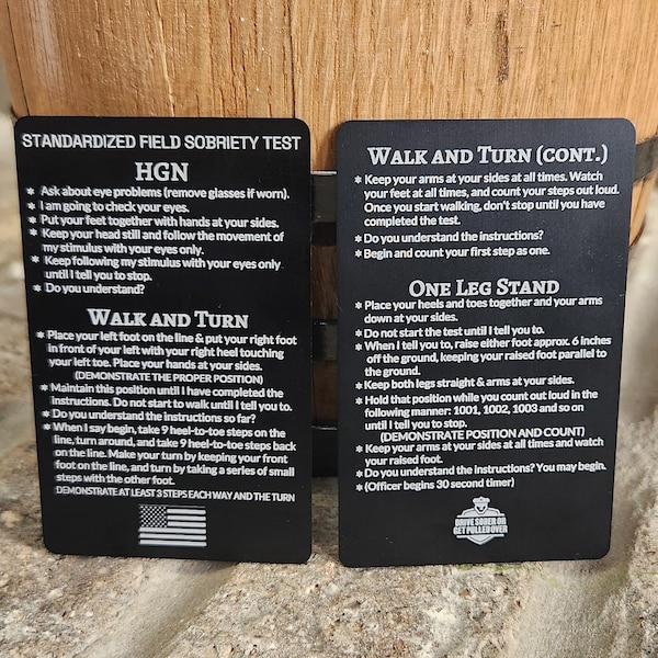 SFST Metal Card for Police Troopers Cops Sheriff. Field Sobriety test DUI reference