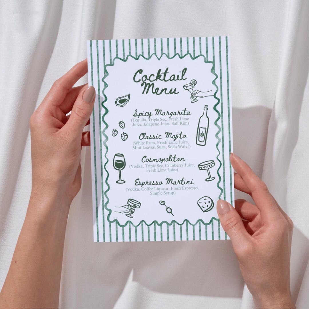 Editable Cocktail Party Menu Template | Elegant Wedding Menu | Romantic ...
