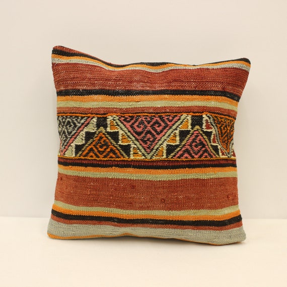 bohemian pillow Turkish pillow 16 x 16 Inches pillow Kilim pillow vintage pillow throw pillow 40x40 pillow