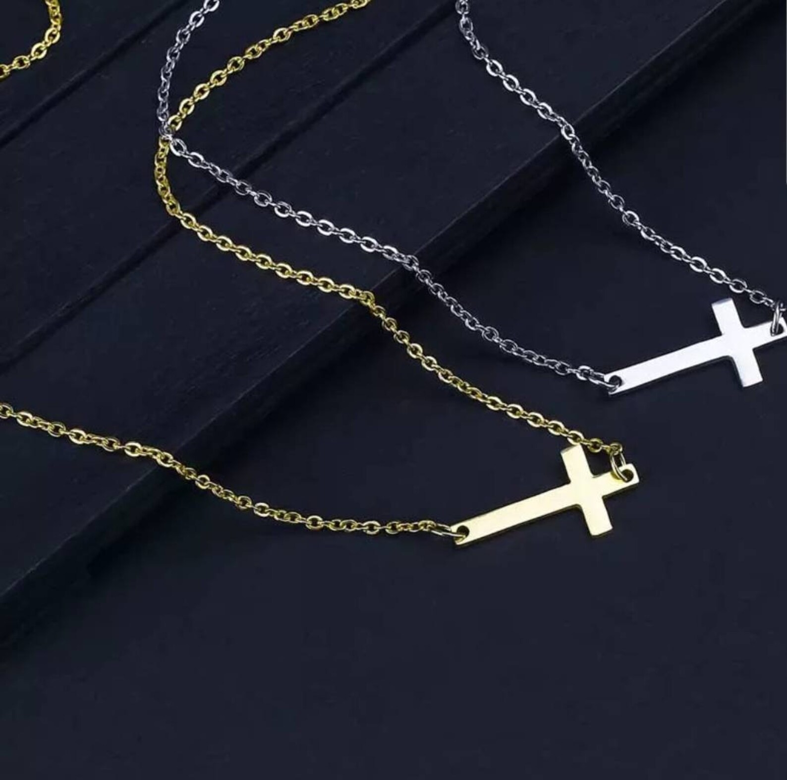 Sideways Cross Necklace Goldcross Necklace Gold Sideways Etsy