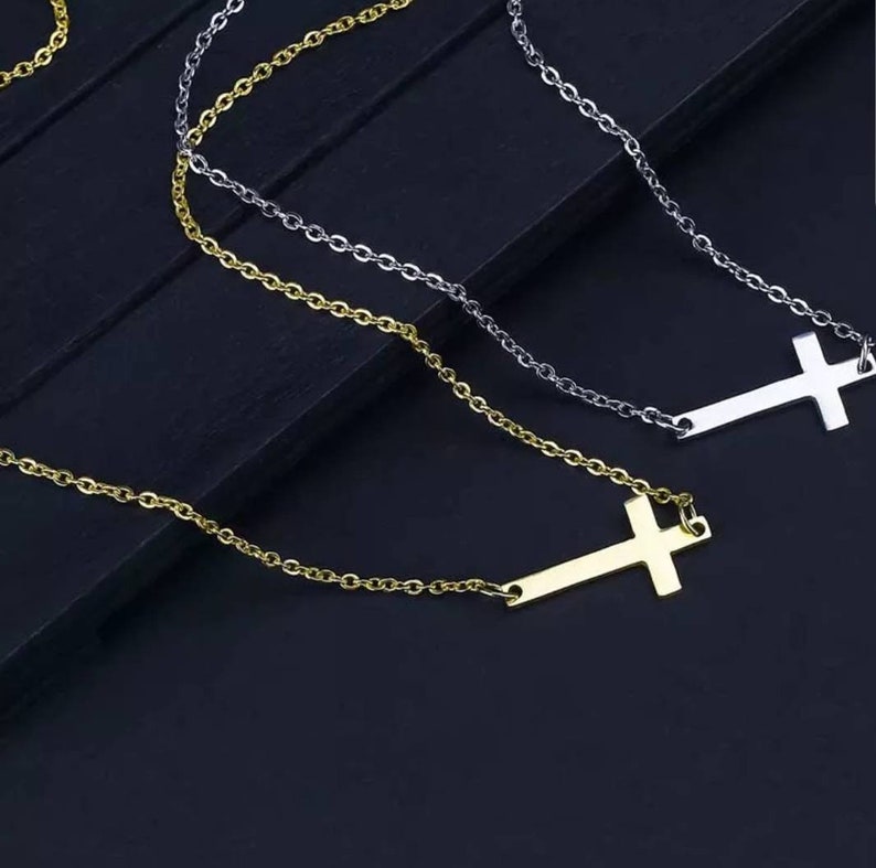 Sideways Cross Necklace Goldcross Necklace Gold Sideways Etsy UK
