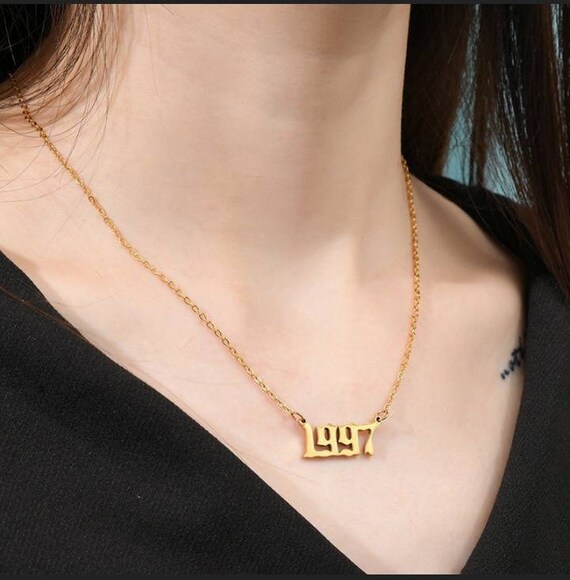 18k Gold Plated Birth Year Necklace Personalised Old English