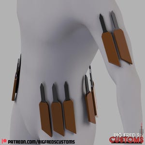 May include: A 3D model of a person wearing a brown leather armor with multiple straps and buckles. The armor is worn on the torso and upper arms. The armor is made of multiple pieces that are connected by straps and buckles.