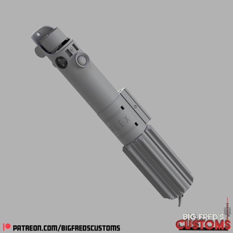 Pode incluir: Uma r&eacute;plica de sabre de luz cinza com uma pega texturizada e um bot&atilde;o preto. O sabre de luz tem a palavra "FLEX" impressa no lado.