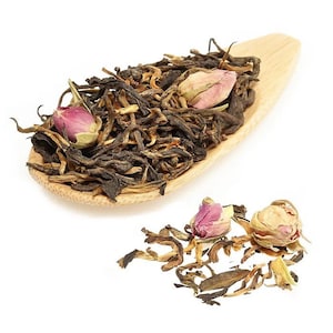 Rose Dian Hong Black Tea, Premium Chinese Black Tea with Rose Petals, Rich, Floral Flavor Loose leaf Tea Tube