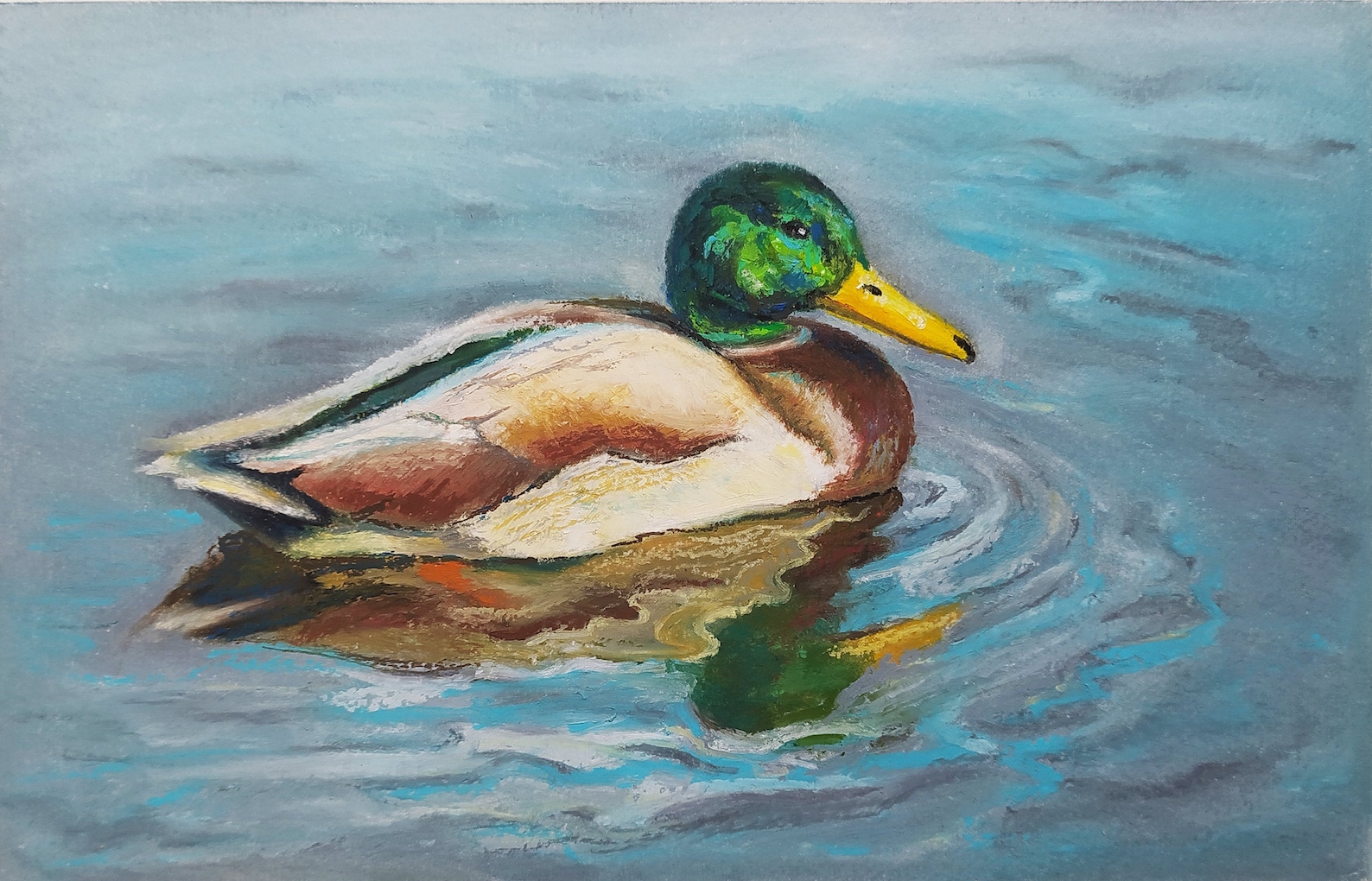 Ente im Teich Malerei Öl Pastelle auf Papier VogelMalerei Etsy
