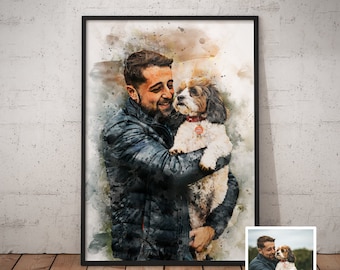 Pet Portrait, Personalized Pet Portrait, Personalised Custom Watercolour Painting, Custom Family Portrait With Pets, Dog Drawing, From Photo
