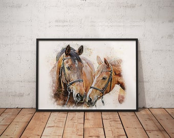 Personalised Pet Portrait | Digital Custom Horse Watercolour Painting | Horse Memorial | Horse Lover's Gift |From Picture | Horse Sketch