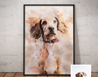 Retrato personalizado de mascotas / Pintura digital de perros / Día del Padre / Día de la Madre / Acuarela personalizada para mascotas / Memorial del perro / Retrato de la foto