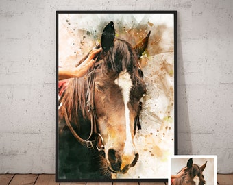 Custom Horse watercolour, Custom Drawing Horse Portrait From Photo, Personalized Sketch Art Custom Horse Digital Art Photo, Horse Lovers Art