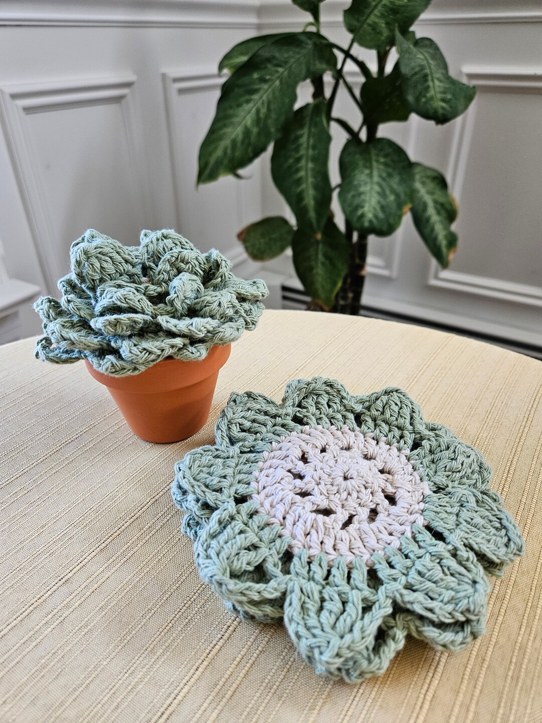Handmade Succulent Crochet Coasters Set of 4 Unique Gift Etsy