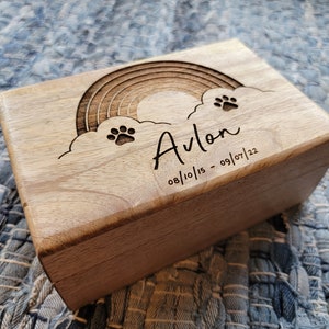 Personalized Rainbow Pet Urn, Pet Remains Wood Box, Cremation Cat Ashes, Urn Box Dog Ashes, Custom Funeral Box, Rainbow Bridge Box, Keepsake image 1