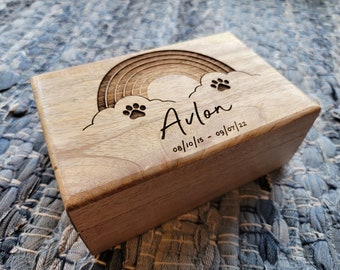 Personalized Rainbow Pet Urn, Pet Remains Wood Box, Cremation Cat Ashes, Urn Box Dog Ashes, Custom Funeral Box, Rainbow Bridge Box, Keepsake