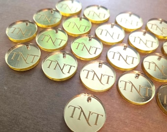 Personalized Mirror Acrylic Product Charm, Custom Round Item Tag, Product Marketing for Your Small Business, Gold, Silver, Rose Gold
