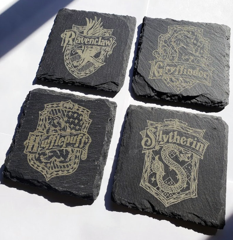 Engraved HP Gray Slate Coaster Drink Coasters Engraved Stone Etsy