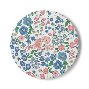 Blue Floral Ceramic Coaster, Decorative Drink Holder, Coffee Table Accessories, Home Decor Gift, Housewarming Present