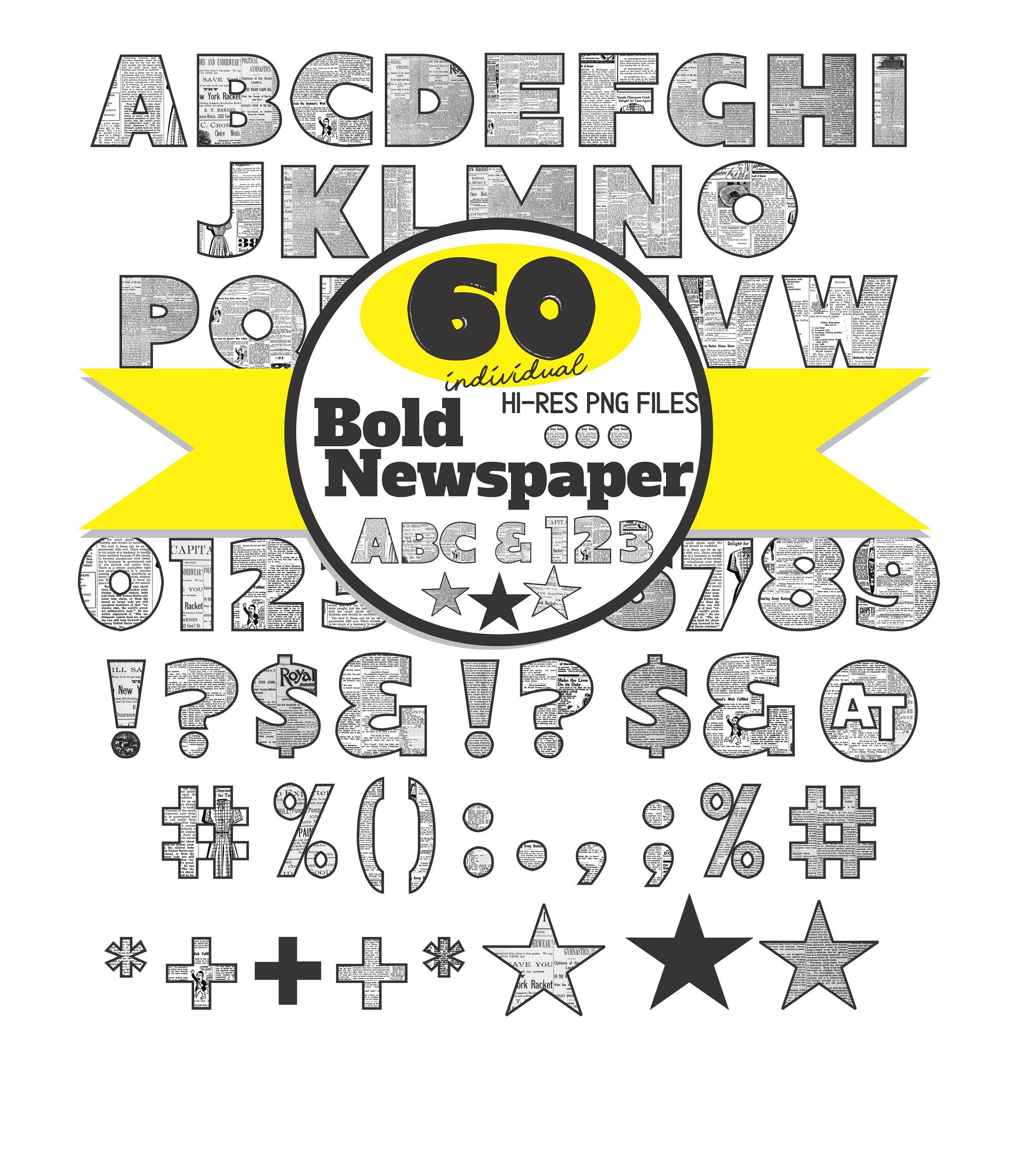 Alphabet With Newspaper Fill In All Caps Plus Numbers 0 9 Etsy Uk