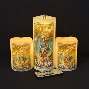 Conjunto de velas sem chama inspirado em cartas de tarô, The Salty Bitch, cera verdadeira, velas operadas por bateria, lindo presente ou decoração para casa sem chama