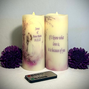 Wedding candle centerpieces. Real wax battery operated personalized led candle perfect for cake table decorations or table centerpieces